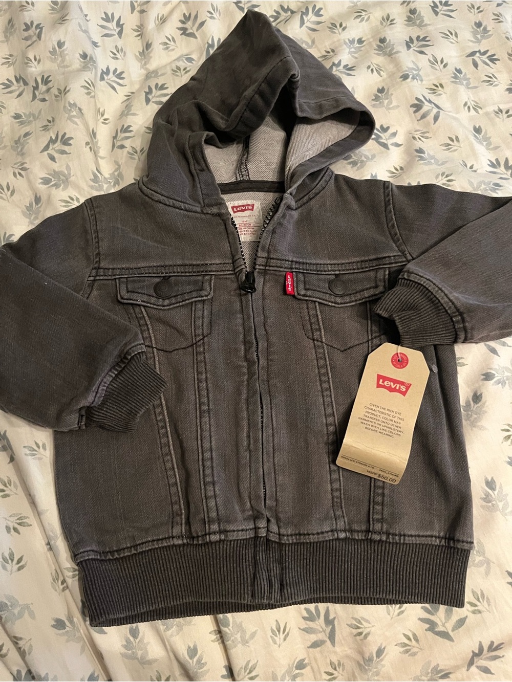 Levi's Kids Charcoal Gray Hooded Zip Jean Jacket